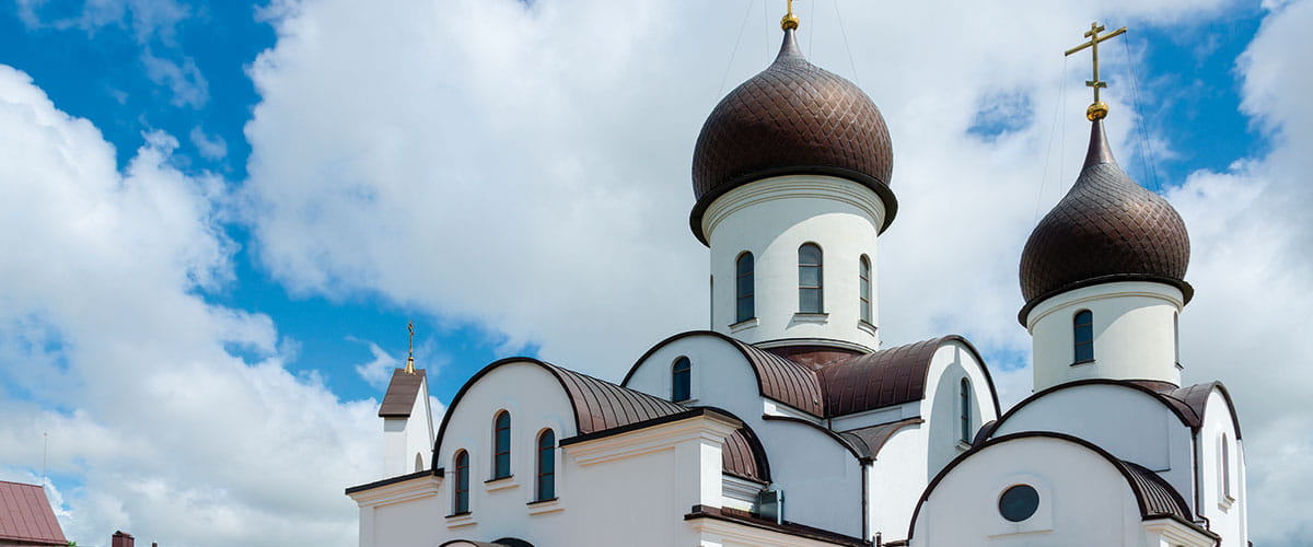 Spires of the St Nicholas Church in Klaipeda, Lithuania